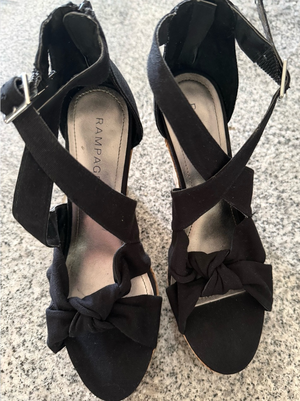 Rampage Black Knotted Crisscross Strap Block Heels